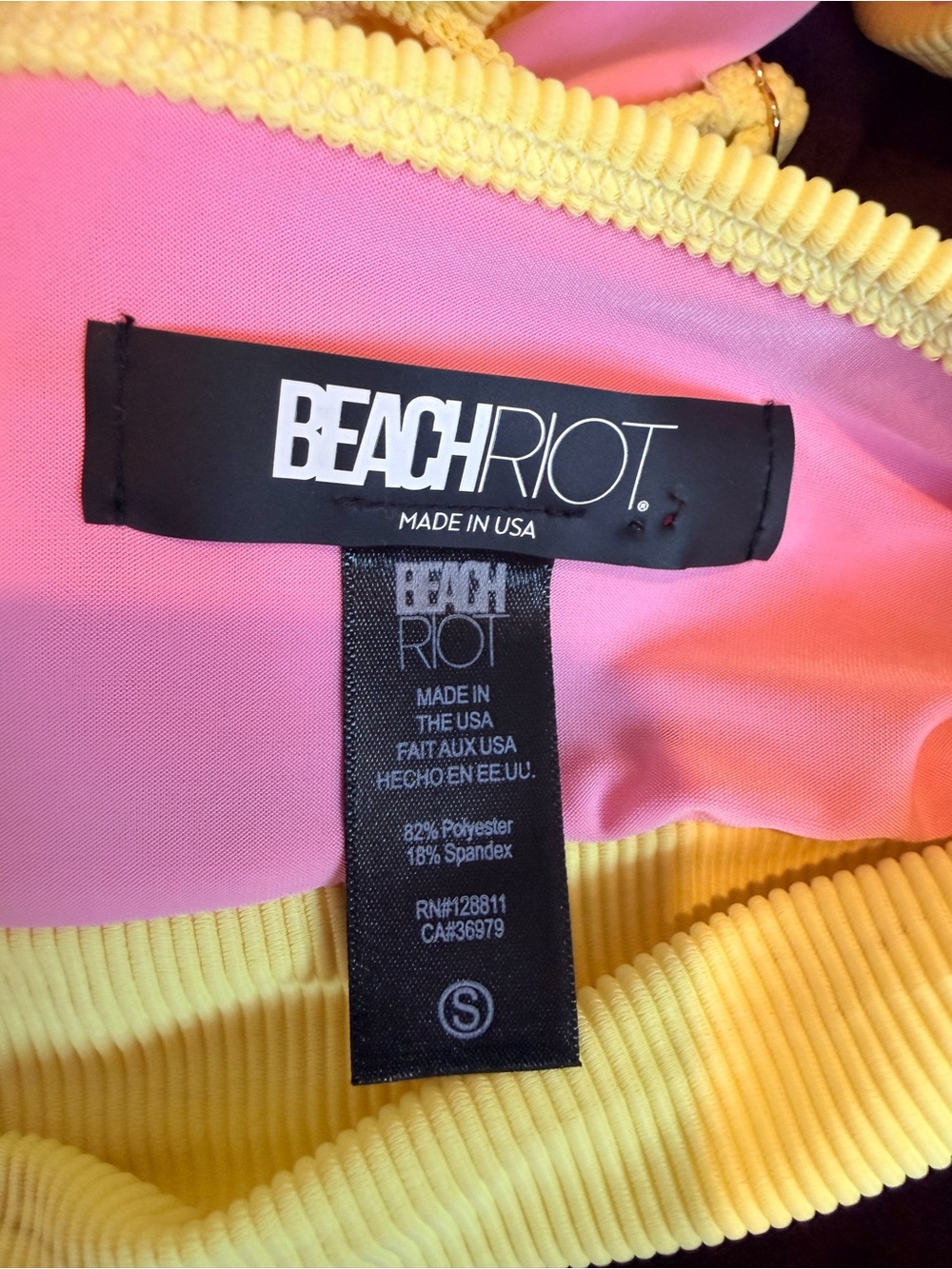 Beach Riot Pink Ribbed Bikini SET with Yellow Accent NEW W/O tags - Picture 5 of 5